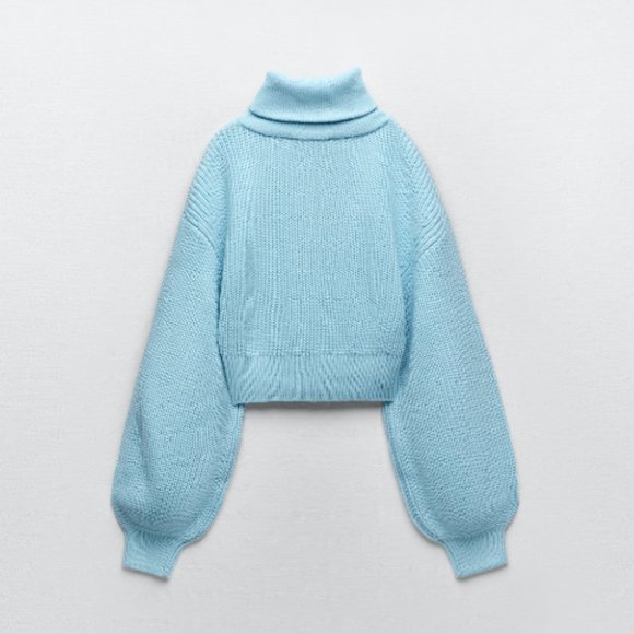 Zara Blue Balloon Sleeve Knit Cardigan - Picture 4 of 9